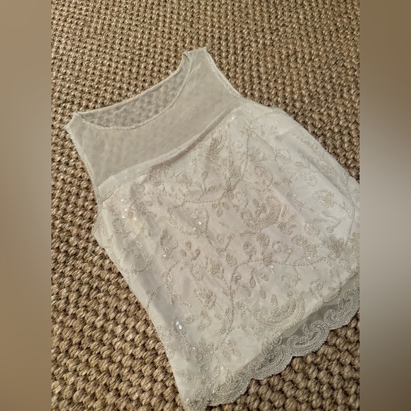 Papéll Boutique Evening vintage white beaded sheer collar blouse women’s size M - Picture 4 of 8